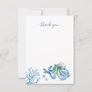 Cartão De Agradecimento Sob O Mar Obrigado Octopus Azul