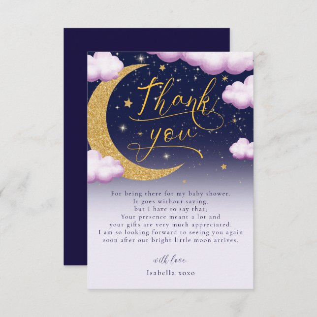 Cartão De Agradecimento Sobre o Chá de fraldas da Moon Girl Obrigado (Frente/Verso)