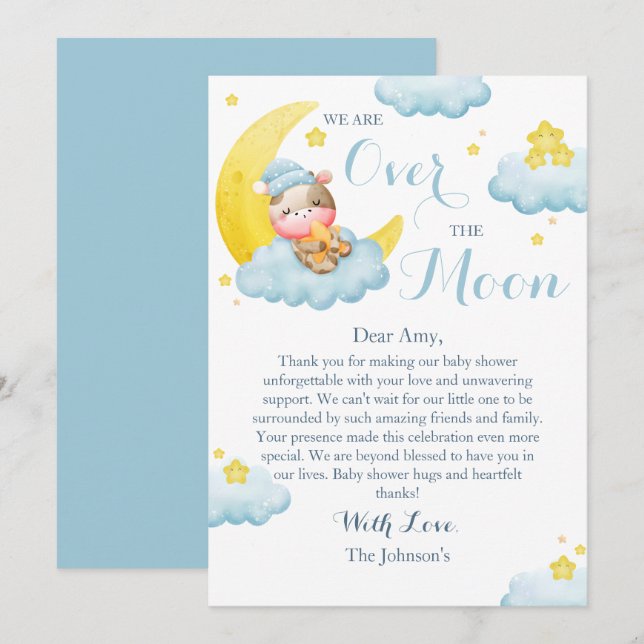 Cartão De Agradecimento Sobre O Chá de fraldas Da Vaca Moon Boy (Frente/Verso)