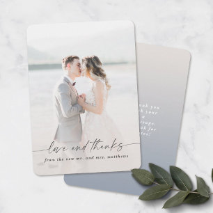 Cartão De Agradecimento Sobreposição de Foto de Casamento Ivory & Blue de