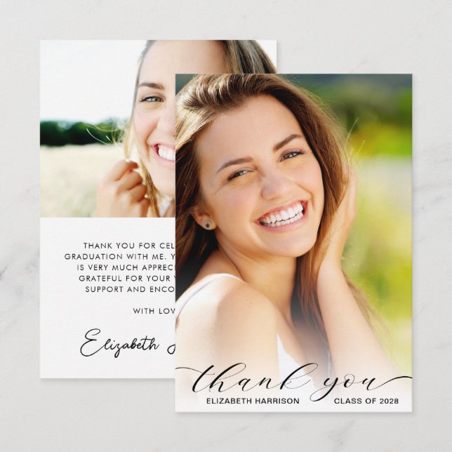 Cartão De Agradecimento Sobreposição de Fotos do Script de Graduação (Frente/Verso)
