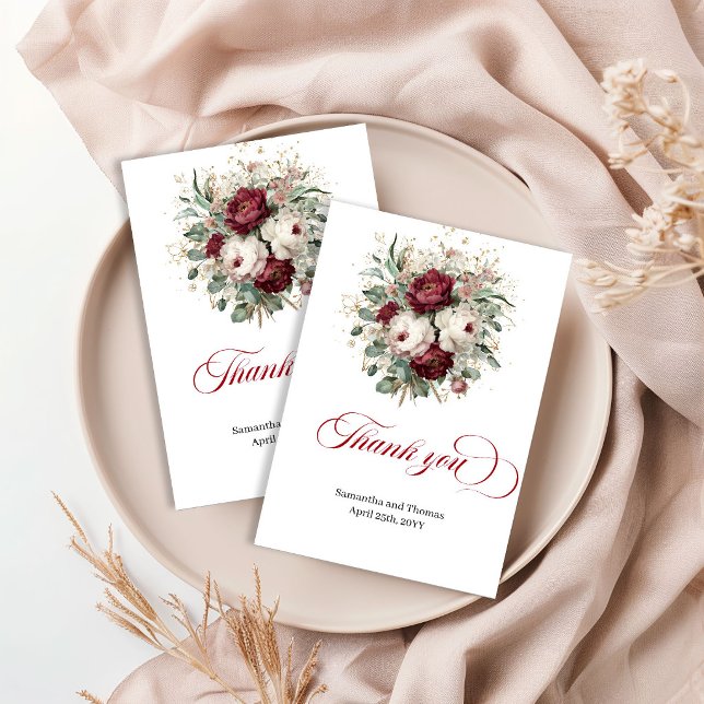 Cartão De Agradecimento Sofisticado Boêmio Borgonha Dourado Obrigado (Sophisticated Bohemian Burgundy Gold Thank You Card)