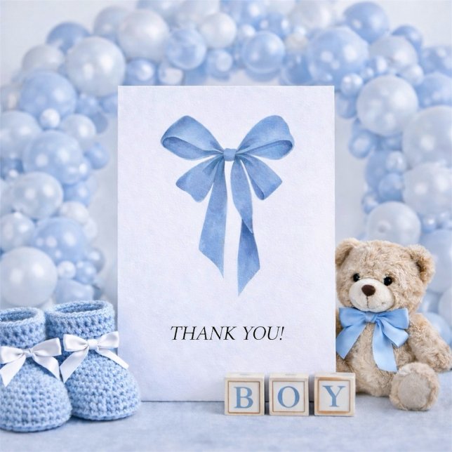 Cartão De Agradecimento Soft Blue Bow Boy Baby Shower (Soft Blue Bow Boy Baby Shower Thank You Card)