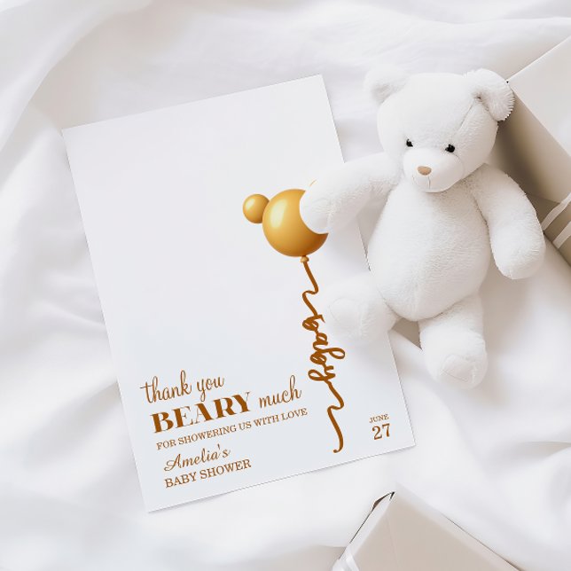 Cartão De Agradecimento Soft Gold Bear Balloon Beary Thanks Neutral (Criador carregado)