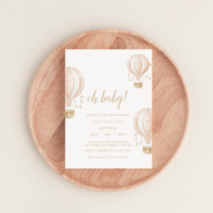 Cartão De Agradecimento Soft-Pink Hot Air Balloon Baby Shower Invitation