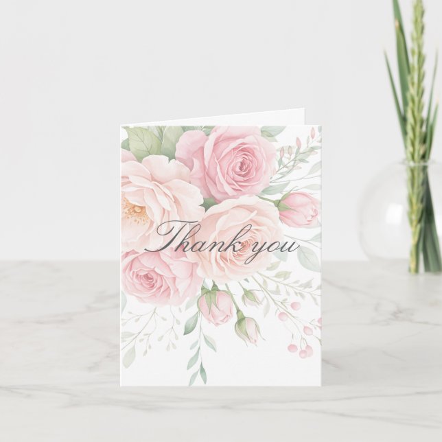 Cartão De Agradecimento soft pink roses floral thank you card (Frente)