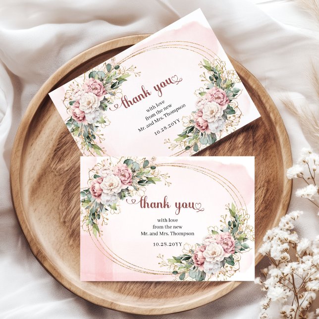 Cartão De Agradecimento Soft Rose Gold Flowers and Greenery Thank You Card (Soft Rose Gold Flowers and Greenery Thank You Card)