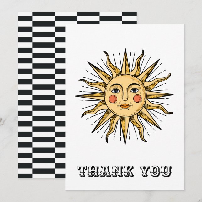 Cartão De Agradecimento Sol amarelo com rosto (Frente/Verso)