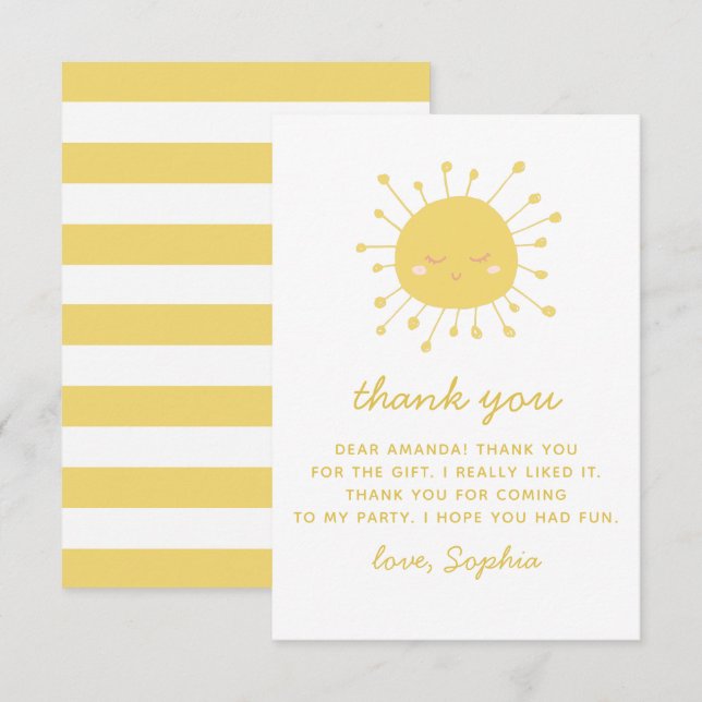 Cartão De Agradecimento Sol amarelo engraçado. Aniversário de criança Suns (Frente/Verso)