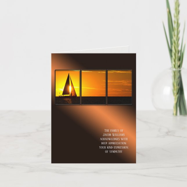 Cartão De Agradecimento solidariedade do veleiro por sol Obrigado da famíl (Frente)