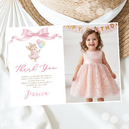 Cartão De Agradecimento Some Bunny Girl Pink is Turning One Birthday Photo