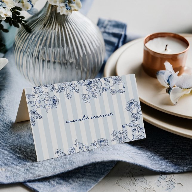 Cartão De Agradecimento Something Blue Place Card Bridal Shower Name Tent (Criador carregado)