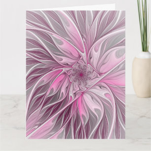 Cartão De Agradecimento Sonho de Flor Rosa Fractal, Padrão de Fantasia Flo