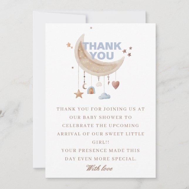 Cartão De Agradecimento Sonho sobre o chá de fraldas azul da Lua (Frente)