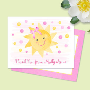 Cartão De Agradecimento Sorriso Sunshine Pontos Rosa e Amarelo Menina