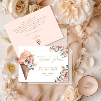 Cartão De Agradecimento Sorvete Colhido Flor de Rosa Choque de Noiva