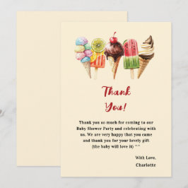 Cartão De Agradecimento Sorvete de Aquarela Colorida Chá de fraldas doce