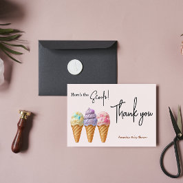 Cartão De Agradecimento Sorvete doce Verão aqui Chá de fraldas de colher