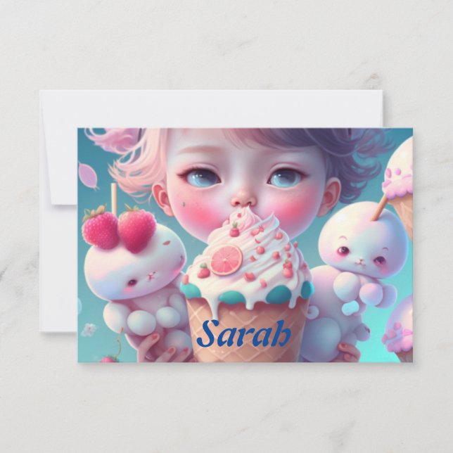 Cartão De Agradecimento Sorvete Kawaii (Frente)