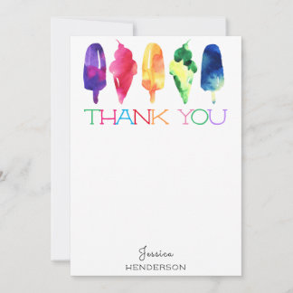 Cartão De Agradecimento Sorvete Rainbow Watercolor Popsicice Obrigado