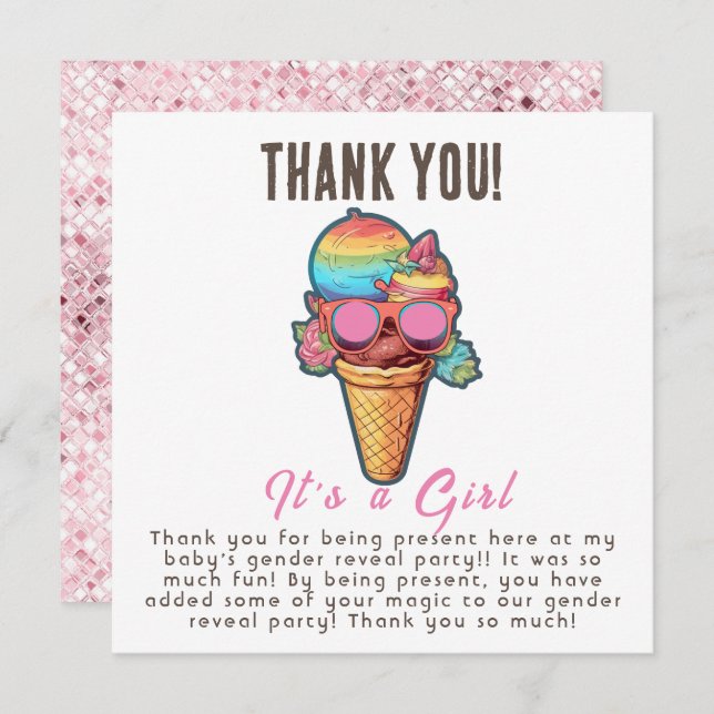 Cartão De Agradecimento Sorvete Sexo Festa de Revolução É uma Menina (Frente/Verso)