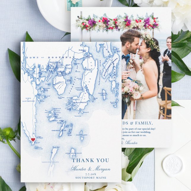 Cartão De Agradecimento Southport Boothbay Maine Wedding Flat (These Southport Maine flat thank you cards are perfect for your Newagen Seaside Inn wedding
)