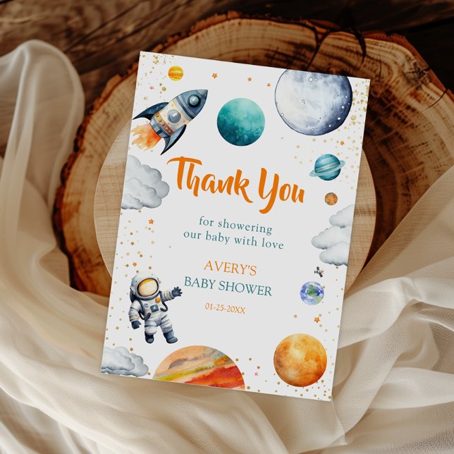 Cartão De Agradecimento Space Adventure Thank You Card Rocket Planet  (Criador carregado)