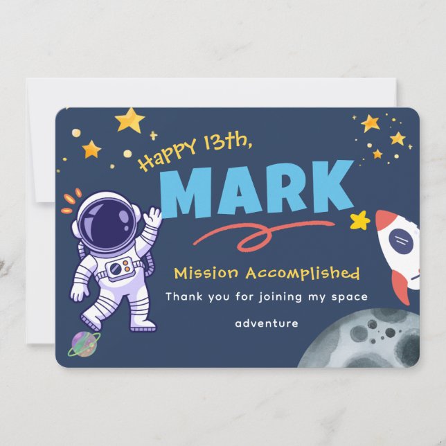 Cartão De Agradecimento Space Explorer Birthday Thank You Card (Frente)
