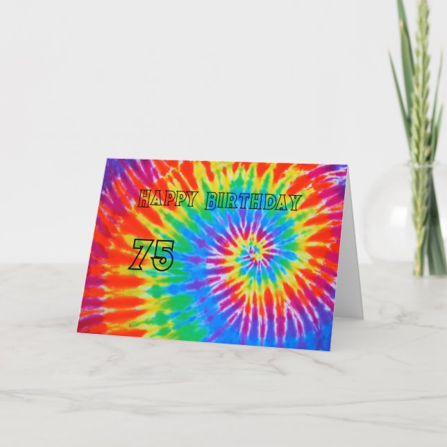 Cartão De Agradecimento Spiral Rainbow Tie Dye 75th Happy Birthday Card (Frente)