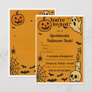 Cartão De Agradecimento Spooky Halloween Bash Invite Fantasmas e Jogos