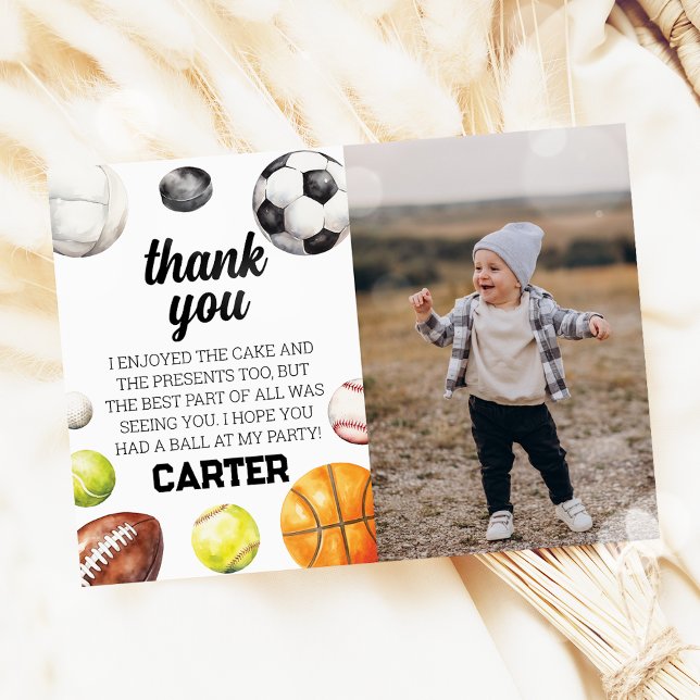 Cartão De Agradecimento Sports Rookie Year Boy 1st Birthday Photo (Criador carregado)