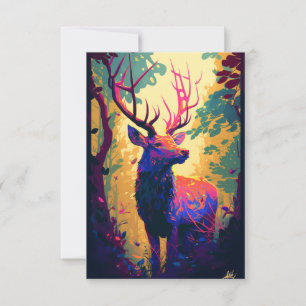 Cartão De Agradecimento Stag Deer Animal Retrato Pintando Floresta Selvage