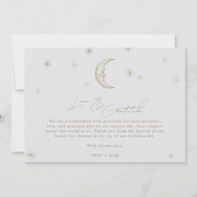 Cartão De Agradecimento Star and Moon Celestial Wedding Photo Thank You  (Frente)