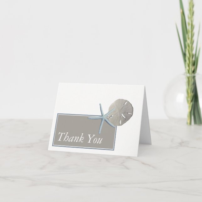 Cartão De Agradecimento Starfish e Sand Dollar - Casamento de Praia Obriga (Frente)