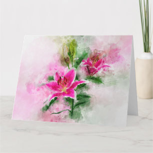 Cartão De Agradecimento Stargazer Lily Flor Watercolor - wb 02