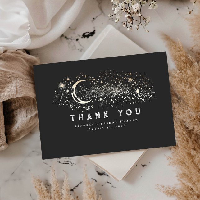 Cartão De Agradecimento Starnight Crescent Moon Small Obrigado (Celestial Black Thank You Cards)