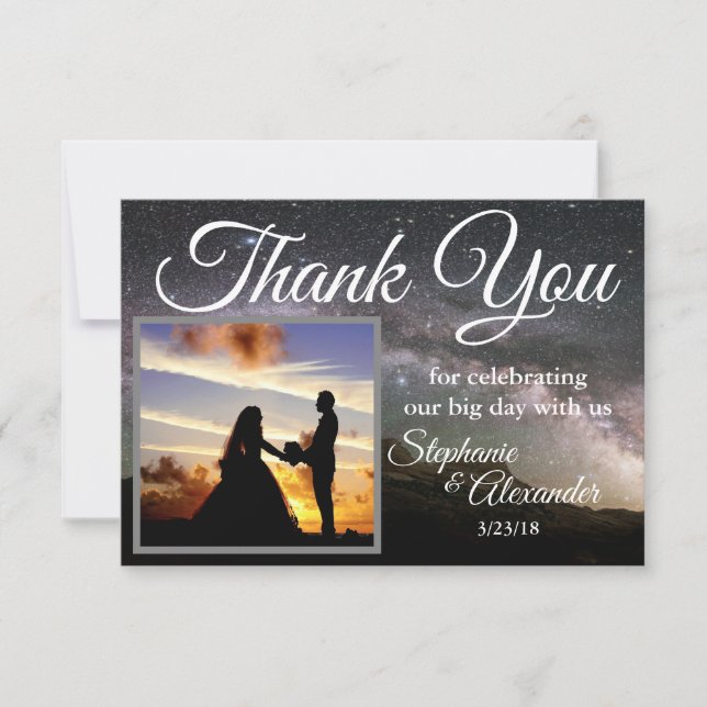 Cartão De Agradecimento Starry Mountain Sky Weding Obrigado (Frente)