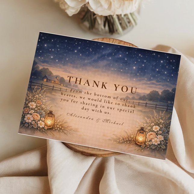 Cartão De Agradecimento Starry Night Rustic Meadow Wedding (Criador carregado)