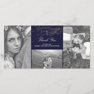 Cartão De Agradecimento Starry Nights Marinho e Dourado casamento Obrigado