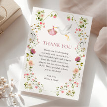 Stork Delivery Pink Floral Garden Girl Baby Shower