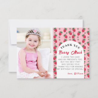Cartão De Agradecimento Strawberry Berry Much Girl Birthday com foto