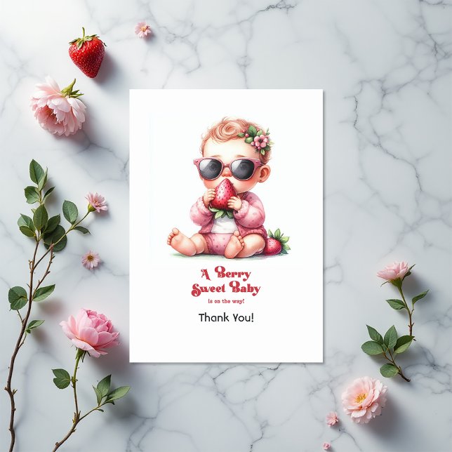 Cartão De Agradecimento Strawberry Girl Berry Sweet Chá de fraldas (Strawberry Girl Berry Sweet Baby Shower Thank You Card)