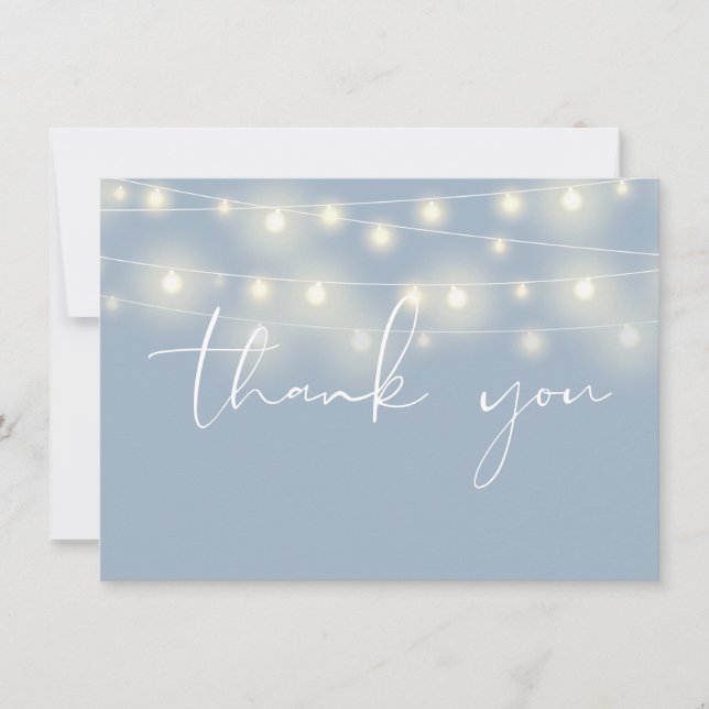 Cartão De Agradecimento String Lights Dusty Blue Script Calligraphy (Frente)