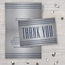 Cartão De Agradecimento Stripes clássicas Cinzas escovas e Marinho azul do