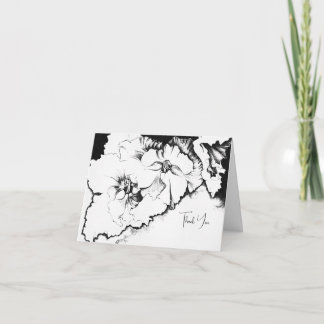 Cartão De Agradecimento Stylish Black & White Original Stipple Art Floral