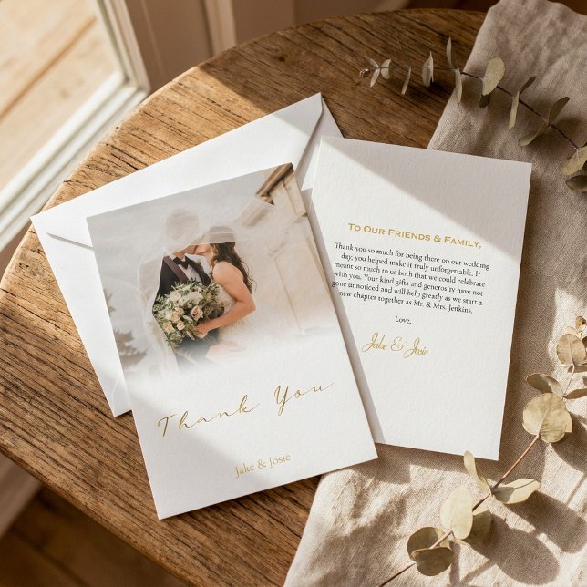 Cartão De Agradecimento Sua própria foto romântica, gradiente, casamento (Your own romantic photo, gradient, wedding thank you card.)