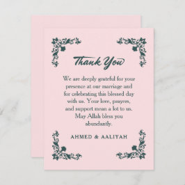 Cartão De Agradecimento Subtle Grace Blush & Slate Gray Floral Wedding