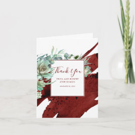 Cartão De Agradecimento Succult Greenery Burgundy Red Modern Obrigado