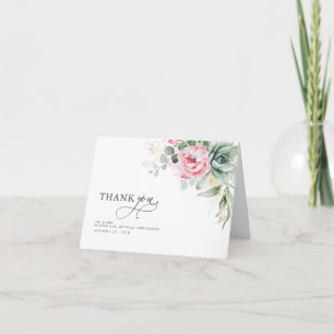 Cartão De Agradecimento Suculentas e Flores Rosa Elegante Obrigado