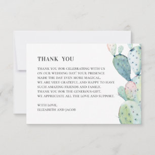 Cartão De Agradecimento Suculentes de aquarela. Cacto de casamento. Botâni
